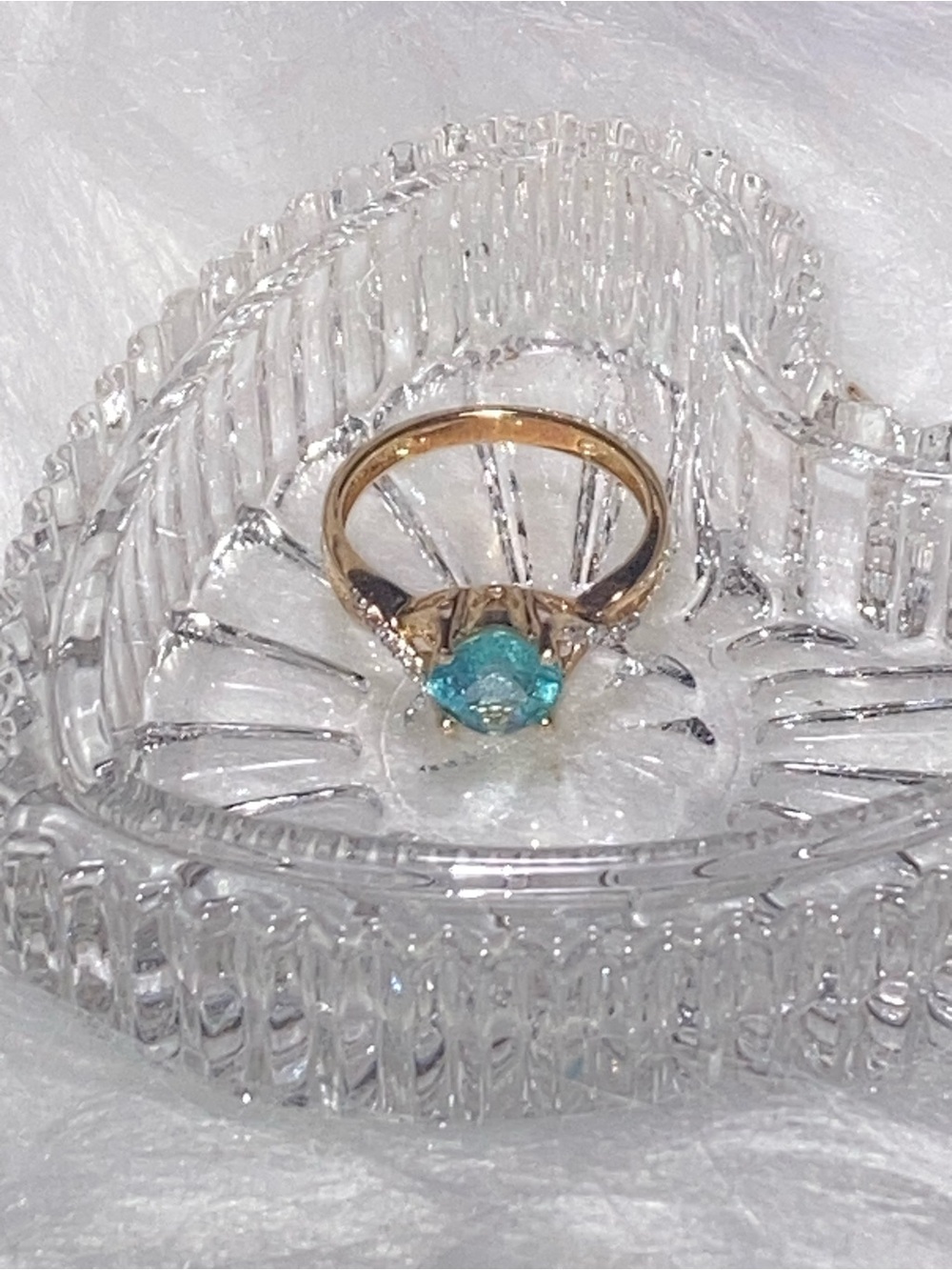 Gold Tone SS Ring with Teal Gemstone